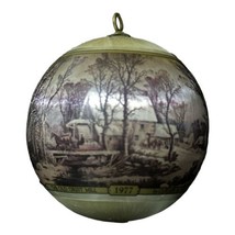 Vintage CURRIER AND IVES Christmas Ornament Trotting Cracks on Snow Grist Mill - $7.91