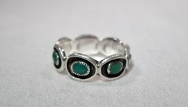 Vintage Handmade Sterling Silver Zuni Turquoise Band Ring Size 7 1/2 K991 - £87.08 GBP