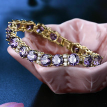 10Ct Simulated Amethyst Tennis One Row Bracelet  Gold Plated 925 Silver - £158.30 GBP