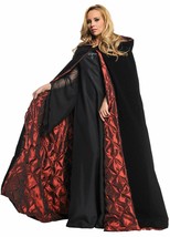 63&quot;Gothic DELUXE LINED BLACK VELVET HOODED CAPE Medieval Vampire Cosplay... - £48.55 GBP