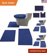 Luxury Navy Blue 4-Piece Bath Rug Combo with Toilet Lid Cover - Machine ... - $1,064.87 MXN