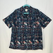 J. Crew Indian Madras Shirt Men Extra Large Blue Birds Pattern Short Sle... - $22.24