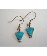 Arizona Blue Triangle Earrings Handmade Native American Inlay Sterling S... - £91.62 GBP