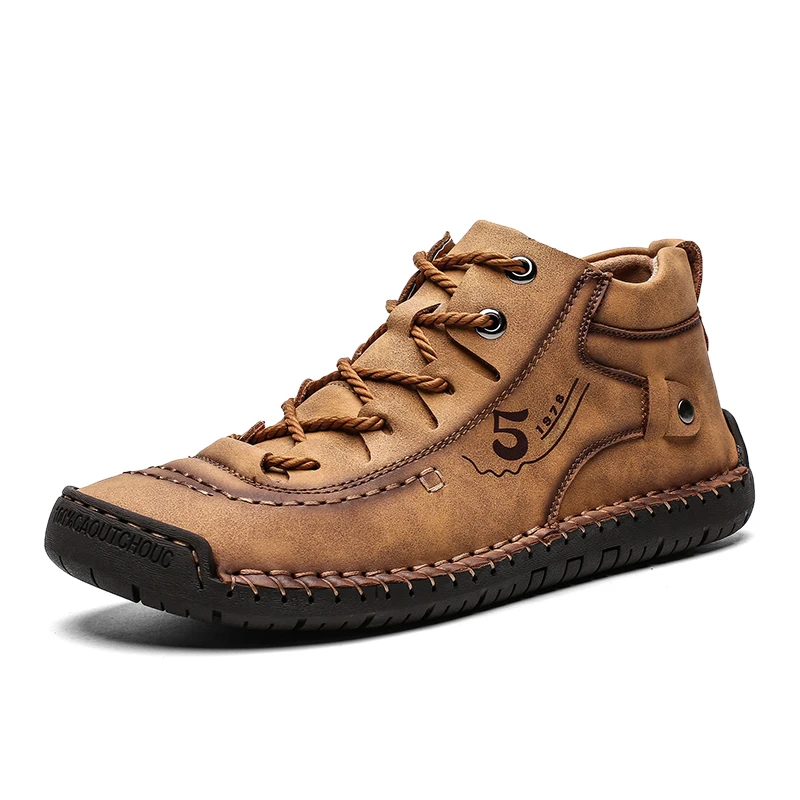 Men&#39;s Casual Sneakers Hot Sale Vintage PU Leather Handmade Ankle Boots Autumn Wi - £37.84 GBP