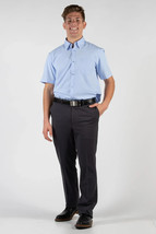 ROBBINS &amp; BROOKS MEN&#39;S DRESS SHIRT BLUE ASST SIZES S/S SLIM 4-WAY FLEX - $17.99