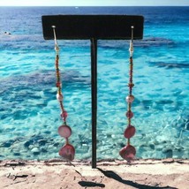Shell Graduated Dangle Earrings Glass Beads Handmade Beach Coastal Metal... - £13.17 GBP