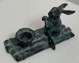 Vintage Brass Patina Rabbit Bamboo Raft Candle Holder San Pacific Int&#39;l SPI - £22.08 GBP