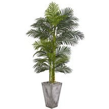 Nearly Natural 9769 7 in. Golden Cane Artificial Palm Tree in Cement Planter - £246.31 GBP