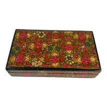 Lacquered Trinket Box Kashmir Floral Vanity Jewelry Lidded Wooden Box Floral Red - £29.33 GBP