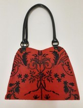 VTG CHRISTIANA Beaded Handbag Purse Leather Handles Zipper Silk Linen Fa... - $99.00