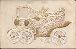 Embossed Card Doves Car Gold Accents Posted 1910 Antique Vintage Postcard - $7.50