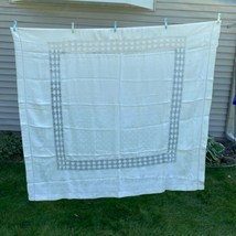 Vtg Shabby Tablecloth Crocheted White Damask Cloverleaf Heavy 65x67 Farm... - $37.78