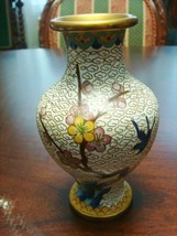 Antique Chinese vase Cloisonne Flowers on crackle white  background, c1920s [11c - $64.35