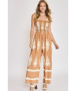Umgee Full Size Smocked Printed Wide Leg Jumpsuit Plus Size - $55.24+