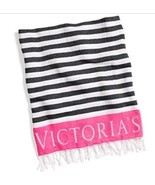VICTORIA&#39;S SECRET Beach Blanket Black Stripe/ Pink 50&quot; X 60&quot; - $40.83 CAD