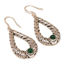 Cabochon Green Onyx Natural Gemstone 925 Silver Overlay Handmade Dangle Earrings - £7.88 GBP