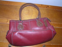 Relic Rusty Red &amp; Brown Leather Purse with Zipper Closure Braided Handle... - £11.18 GBP