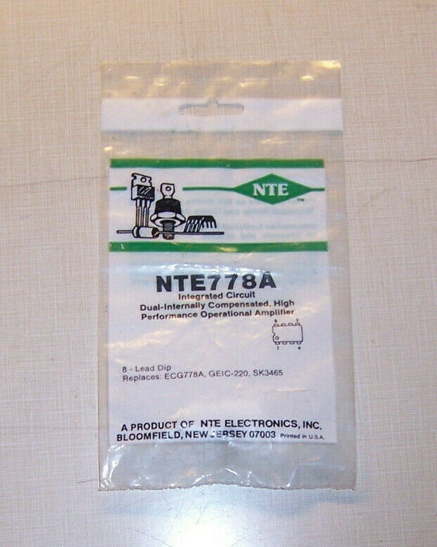 NTE NTE778A IC, Dual-Internally Compensated Hi Performance Op Amp, 8 PIN DIP #3 - $1.73