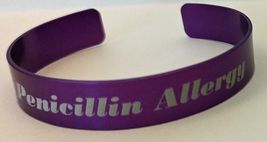 Medical Penicilin Allergy Anodized Aluminum 1/2" x 7" Purple Bracelet - $19.95