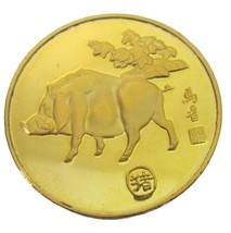 Vintage Chinese Zodiac 24k gilded Gold Coin Tokens Pig Lunar 1998 Tiger ... - $15.84