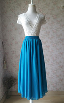 Blue Long Chiffon Skirt Outfit Summer Women Custom Plus Size Chiffon Skirt image 1