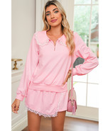 Pink Peter Pan Collar Pullover Lace Embellished Mini Skirt Set - $806.40 MXN