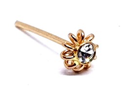 Flower Nose Stud 9k Gold 3mm Coil 1.5mm CZ 22g (0.6mm) Straight L Bendable Pin - £18.22 GBP