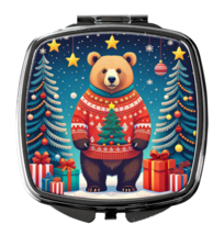 Bear Christmas Compact Mirror - Festive Silvertone Makeup Accessory - $15.83