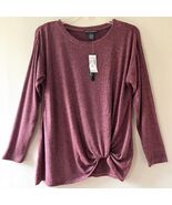 Dressbarn Sz L Front Side Knot Knit Blouse Pullover Shirt Top Stretch - €19,02 EUR