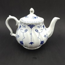 Vtg Churchill Teapot Fine Finlandia Staffordshire England white blue Dis... - £74.63 GBP