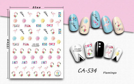 Nail art 3D stickers decal pink flamingo shell kiss pink peace CA534 - £2.50 GBP