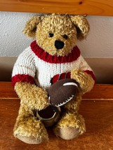 Ridgewood Collectibles Tan Jointed Teddy Bear w White &amp; Red Knit UW Sweater Hold - £8.89 GBP