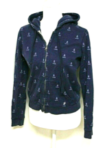 Aerie Hooded Sweatshirt Woman Size Medium Denim Blue Full Zip Sail Boat Aop - £12.59 GBP