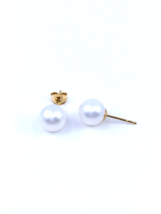 Women&#39;s Italian Stud Earrings 14k Yellow Gold Natural Round Pearl 7.94 mm - £119.47 GBP