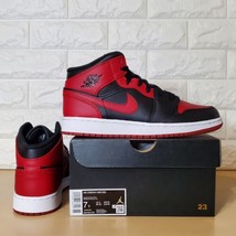 Nike Air Jordan 1 Mid GS Banned Size 7Y / Womens Size 8.5 Black Red 5547... - $169.98