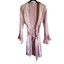 Jones New York Tie Front Robe Kimono Pink Satin Feel Bell Sleeves Pocket... - £13.75 GBP