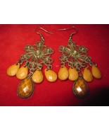 Vintage Filigree Brown Beaded Dangle Hook Earrings - £6.76 GBP