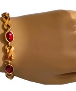 Vtg Avon Gold-Tone/ Ruby Red Rhinestones Infinity Bracelet Size 7&quot; - $276.15 MXN