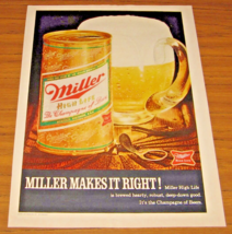 1970 Print Ad Miller High Life Beer Can &amp; Frothy Mug - $14.36