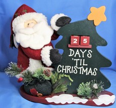 Christmas Countdown Wooden Tree Plush Santa Claus 2 Wooden Number Squares - £12.95 GBP