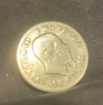 1863 ITALY King Victor Emmanuel II Antique ITALIAN Silver 1 Lira Coin i1... - $44.74