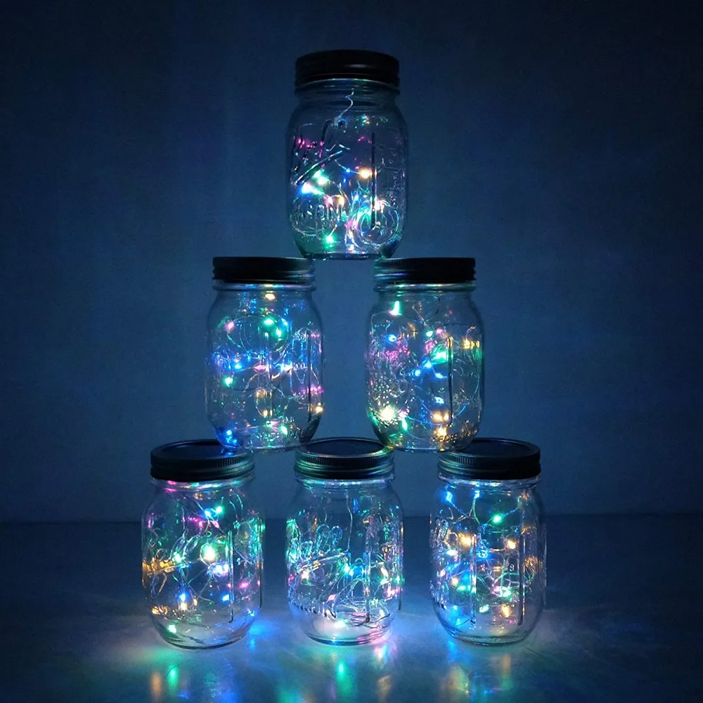 6 Pack Mason Jar Light 20 LED Solar Colorful Fairy String Lights Lids Insert for - £183.06 GBP