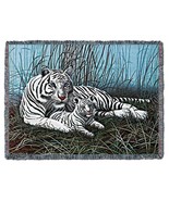 54x72 WHITE TIGER and Cub Wildlife Tapestry Afghan Throw Blanket - £49.61 GBP