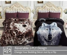 Black Coffe Wolf - Queen Reversible Mink Blanket Ultra Soft Faux Fleece Blanket - £60.10 GBP