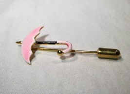 Vintage Painted Pink &amp; Black Metal Gold Tone Umbrella Pin K471 - £38.03 GBP