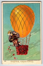 Easter Postcard Big Hat Victorian Lady In Hot Air Balloon Julius Bien Series 430 - £13.28 GBP