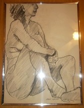 Signed Hank Werner Nude Woman In Pose #3 Charcoal Art - $289.49