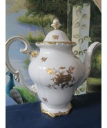 GERMAN WEIMAR KATHARINA PATTERN LARGE TEA POT GOLDEN FLOWERS 11 X 11&quot; - £155.54 GBP