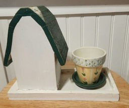 Wooden Birdhouse with Flower Pot, Votive Holder or Dried Flower Vase - £22.94 GBP