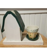 Wooden Birdhouse with Flower Pot, Votive Holder or Dried Flower Vase - $28.61